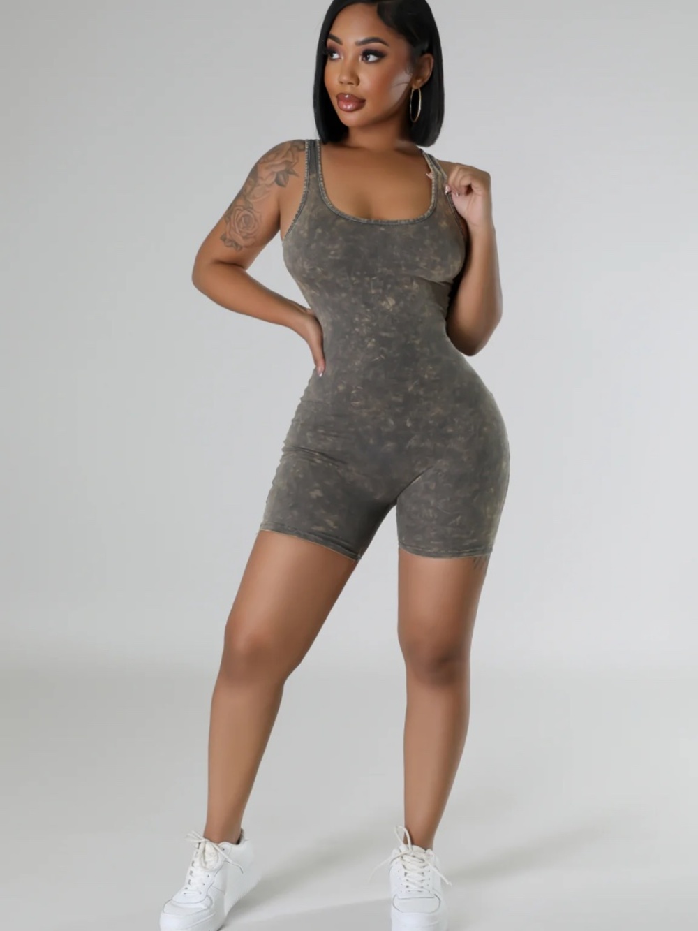 Charcoal Mineral Wash Tank Biker Romper XS M L